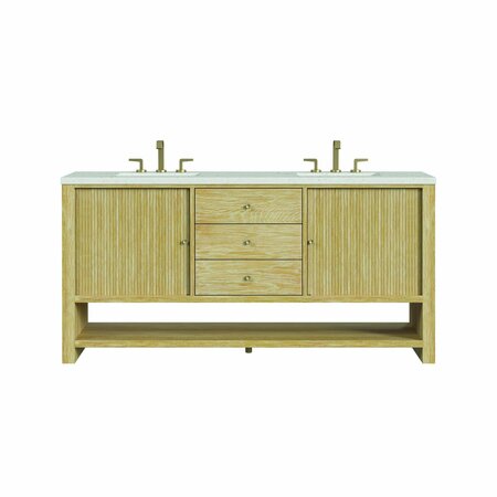 JAMES MARTIN VANITIES Single 72'' Double Vanity, Sunwashed Oak w/ 3 CM Lime Delight Quartz Top D404-V72-SWO-3LDL